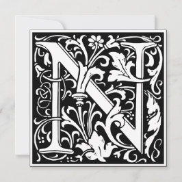 Art nouveau Blommigt Alphabet Monogram Brev N Inbjudningar