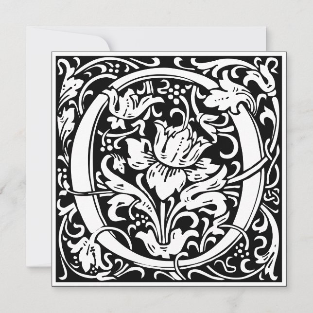 Art nouveau Blommigt Alphabet Monogram Brev O Inbjudningar (Framsida)