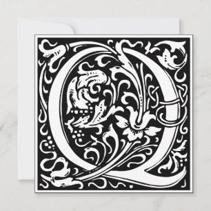 Art nouveau Blommigt Alphabet Monogram Brev Q Inbjudningar