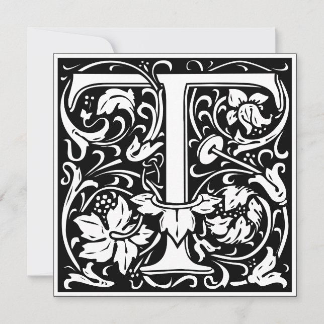Art nouveau Blommigt Alphabet Monogram Brev T Inbjudningar (Framsida)