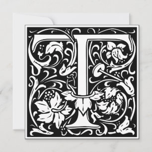 Art nouveau Blommigt Alphabet Monogram Brev T Inbjudningar