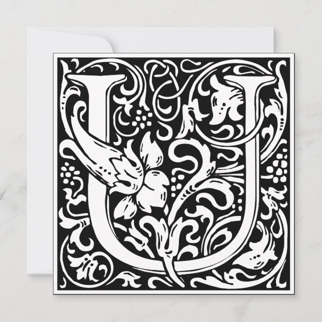 Art nouveau Blommigt Alphabet Monogram Brev U Inbjudningar (Framsida)