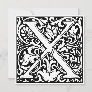Art nouveau Blommigt Alphabet Monogram Brev X Inbjudningar