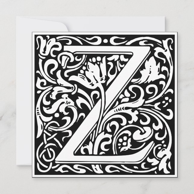 Art nouveau Blommigt Alphabet Monogram Brev Z Inbjudningar (Framsida)