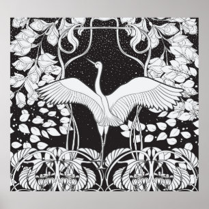 Art nouveau: Blommigt Bird Illustration Poster