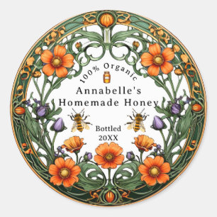 Art nouveau Blommigt Boarder Homemade Honung Runt Klistermärke