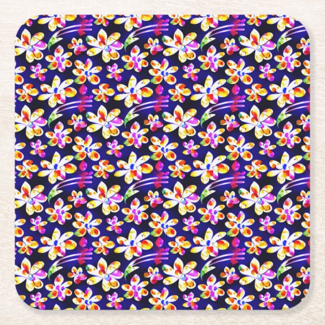 Art nouveau Blommigt Boho Watercolo Underlägg Papper Kvadrat (Framsidan)