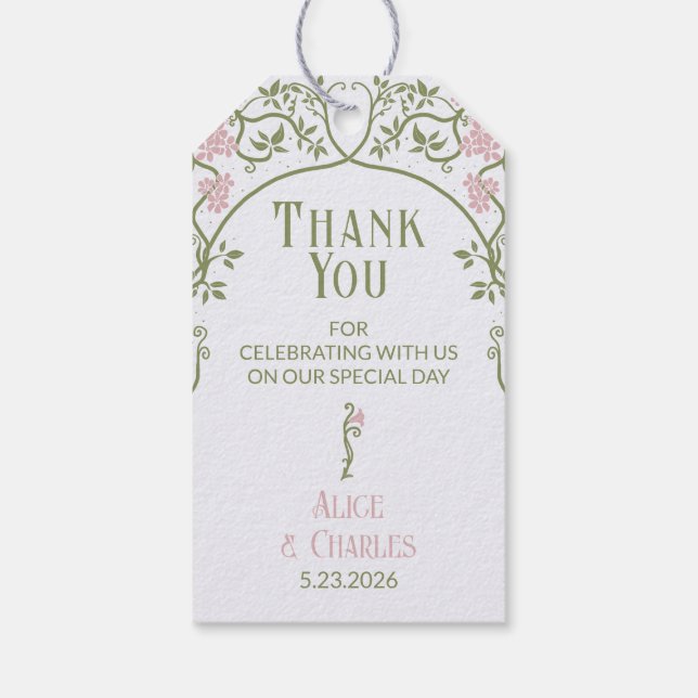 Art nouveau Blommigt Bröllop Tack Presentetikett (Baksidan)