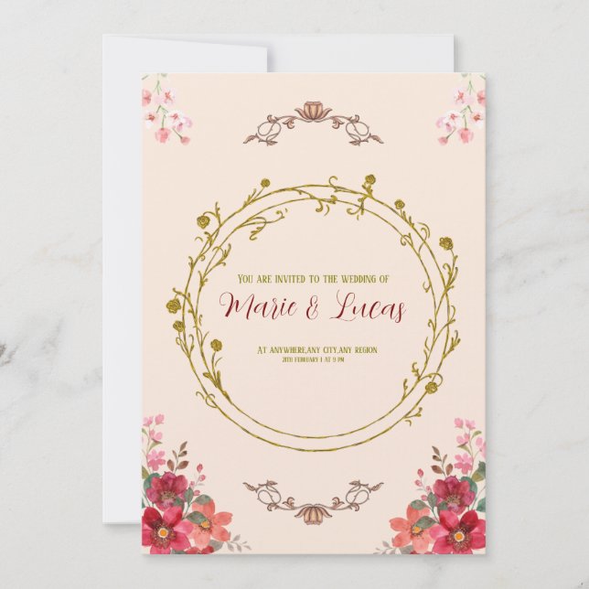 Art nouveau blommigt bröllopsinbjudan inbjudningar (Framsida)