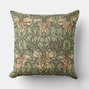 Art nouveau Blommigt Damask Grönt, Beige Abstrakt Kudde