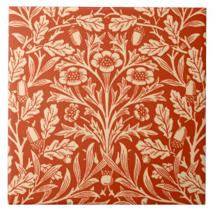 Art nouveau Blommigt Damask, Mandarin Orange Kakelplatta