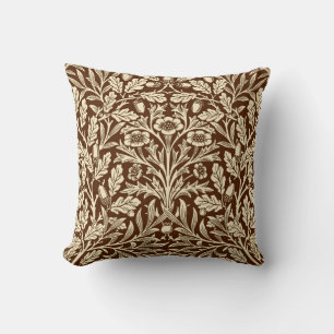 Art nouveau Blommigt Damask, Mörk Brown och Beige Kudde