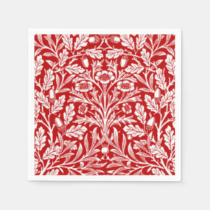 Art nouveau Blommigt Damask, Mörk Red and White Pappersservett