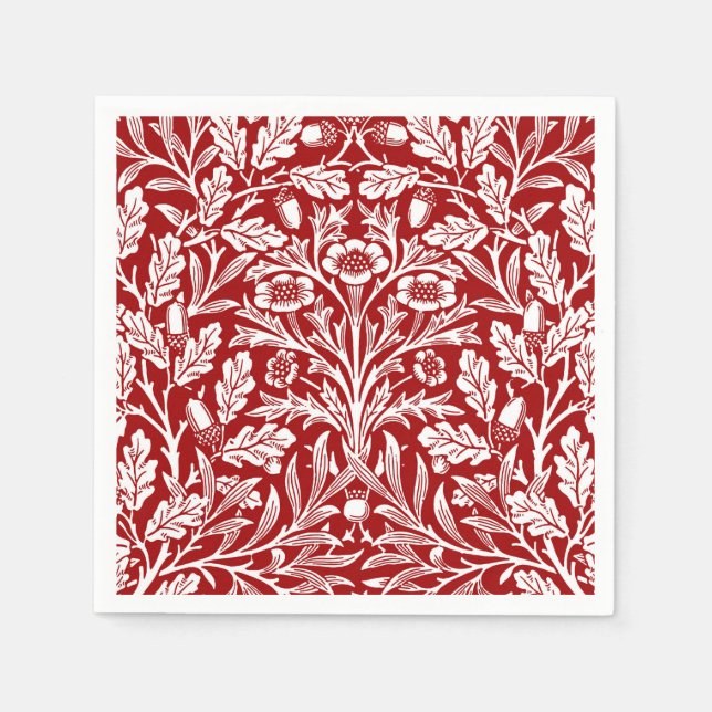 Art nouveau Blommigt Damask, Mörk Red and White Pappersservett (Framsidan)