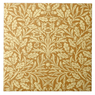 Art nouveau Blommigt Damask, Mustard Gult och Guld Kakelplatta