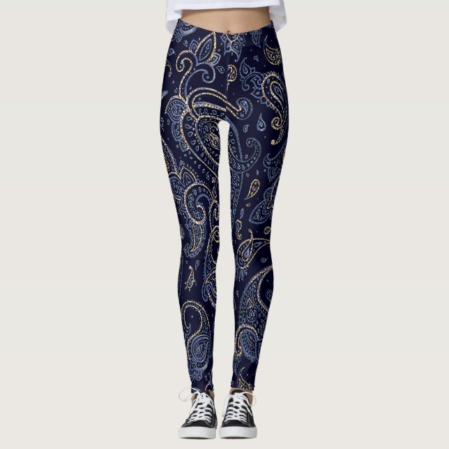 Art nouveau Blommigt Denim Design Leggings (Framsida)