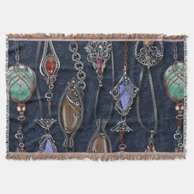 Art nouveau Blommigt: Denim Elegance. Filt (Framsidan)