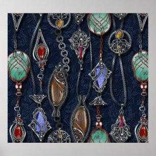 Art nouveau Blommigt: Denim Elegance. Poster