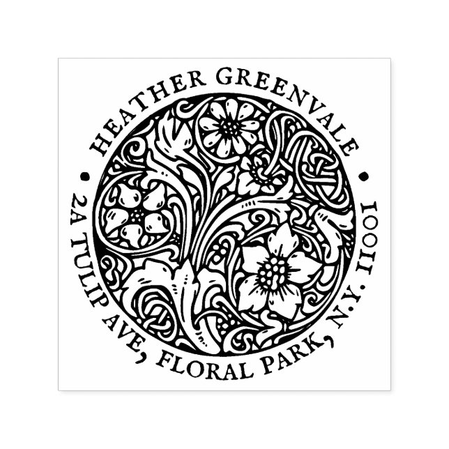 Art nouveau Blommigt Design Returadress Frimärke Självfärgande Stämpel (Design)