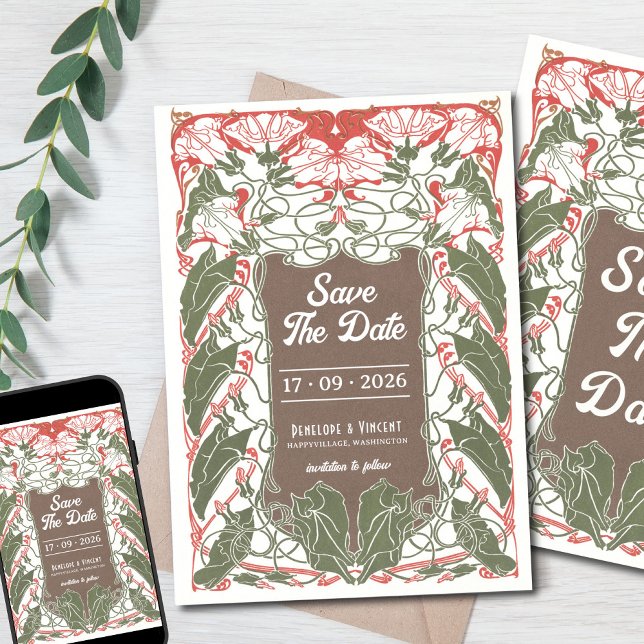 Art nouveau Blommigt Elegance 2 Spara datum Inbjudningar (Skapare uppladdad)