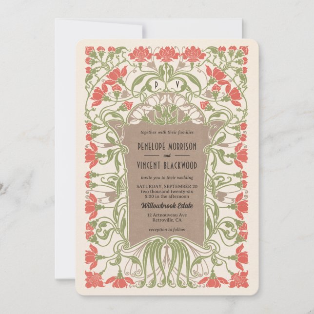 Art nouveau Blommigt Elegance Inbjudningar (Framsida)