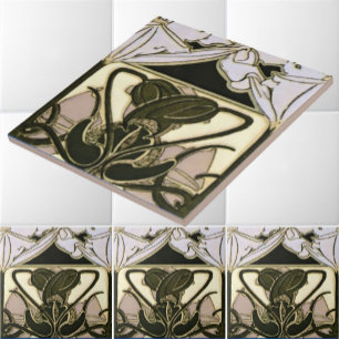 Art nouveau Blommigt Frieze av Mucha Kakelplatta