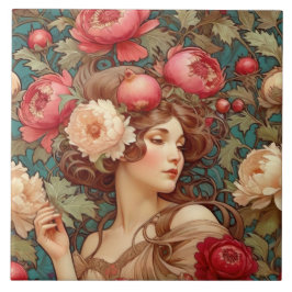 Art nouveau Blommigt Fruit Woman Ceramic Tile Kakelplatta