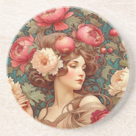 Art nouveau Blommigt Fruit Woman Underlägg