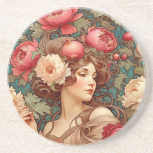 Art nouveau Blommigt Fruit Woman Underlägg