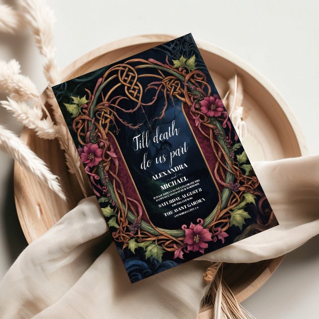 Art nouveau Blommigt Gothic Halloween Bröllop Inbjudningar (Skapare uppladdad)