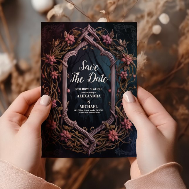 Art nouveau Blommigt Gothic Halloween Bröllop Spara Datumet (Skapare uppladdad)