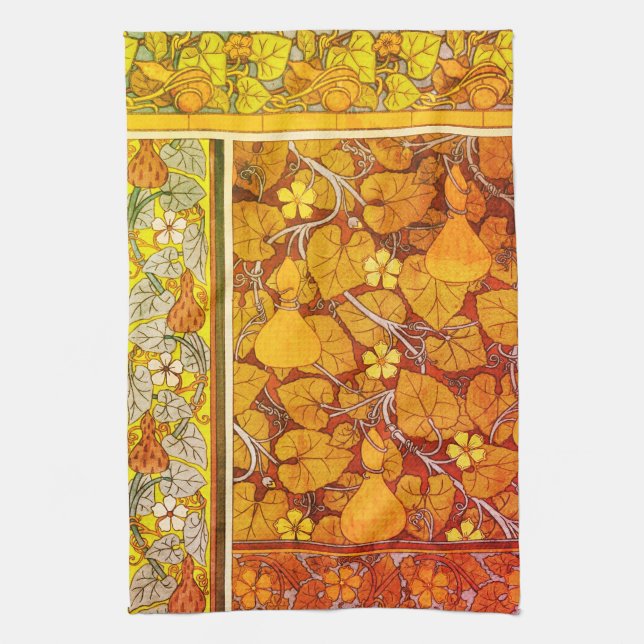 Art nouveau blommigt Gourde elegant  fall orange g Kökshandduk (Vertikal)