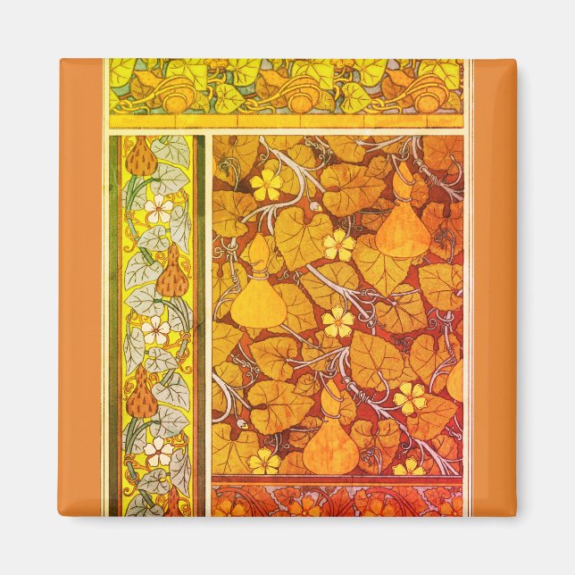Art nouveau blommigt Gourde elegant  fall orange g Magnet (Framsidan)