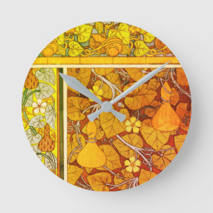 Art nouveau blommigt Gourde elegant  fall orange g Rund Klocka