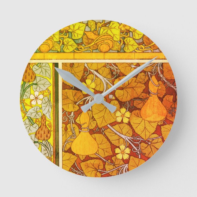 Art nouveau blommigt Gourde elegant  fall orange g Rund Klocka (Framsida)