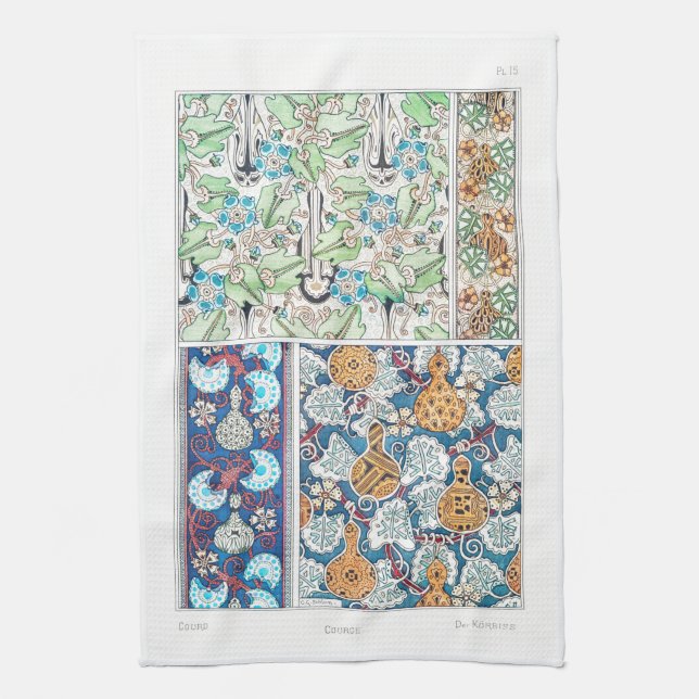 Art nouveau blommigt Gourde vintage Textilier av  Kökshandduk (Vertikal)