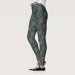 ART NOUVEAU BLOMMIGT GULD & GRÖNT LEGGINGS