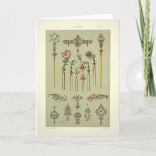 Art nouveau blommigt hårpins Victorian gemstones Kort
