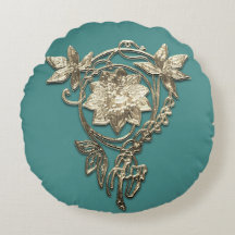 Art nouveau blommigt jewel guld och teal grönt