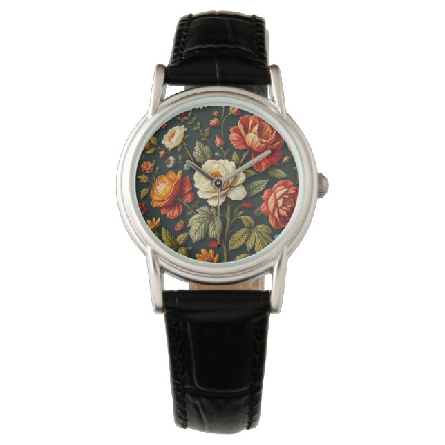 Art nouveau Blommigt - Levande liv i fullt-blomman Armbandsur (Framsida)