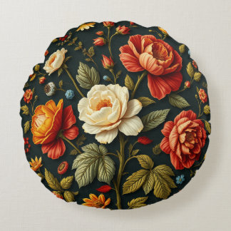 Art nouveau Blommigt - Levande liv i fullt-blomman Rund Kudde