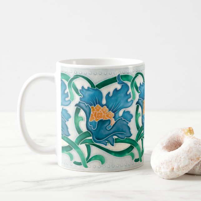 Art nouveau Blommigt Majolica Faux Relief Mönster Kaffemugg (Med munk)