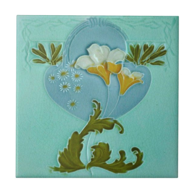 Art nouveau Blommigt Malkin Repro 1900 Faux Relief Kakelplatta (Framsidan)
