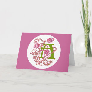 Art nouveau Blommigt monogram A Anteckningskort