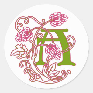 Art nouveau Blommigt monogram A Runt Klistermärke