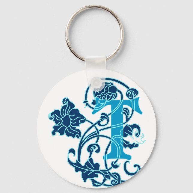 Art nouveau Blommigt Monogram T Nyckelring (Framsida)