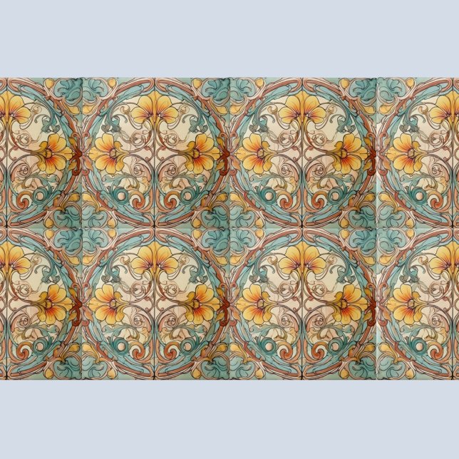 Art nouveau Blommigt Motif Kakelplatta (Skapare uppladdad)