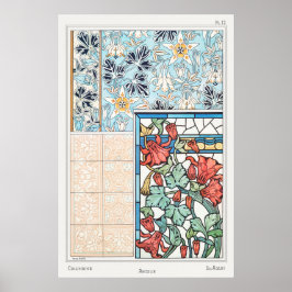 Art nouveau blommigt nedfläckad glas och keramik poster