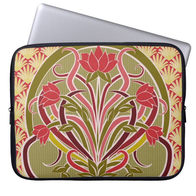 Art nouveau blommigt tapet. laptop fodral (Framsidan)