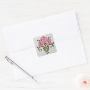 Art nouveau Blommigt Tile Fyrkantigt Klistermärke